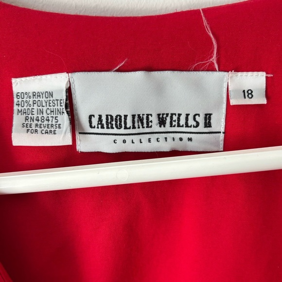 Vintage Caroline Wells Red Ruffle V-neck Dress - Picture 10 of 11